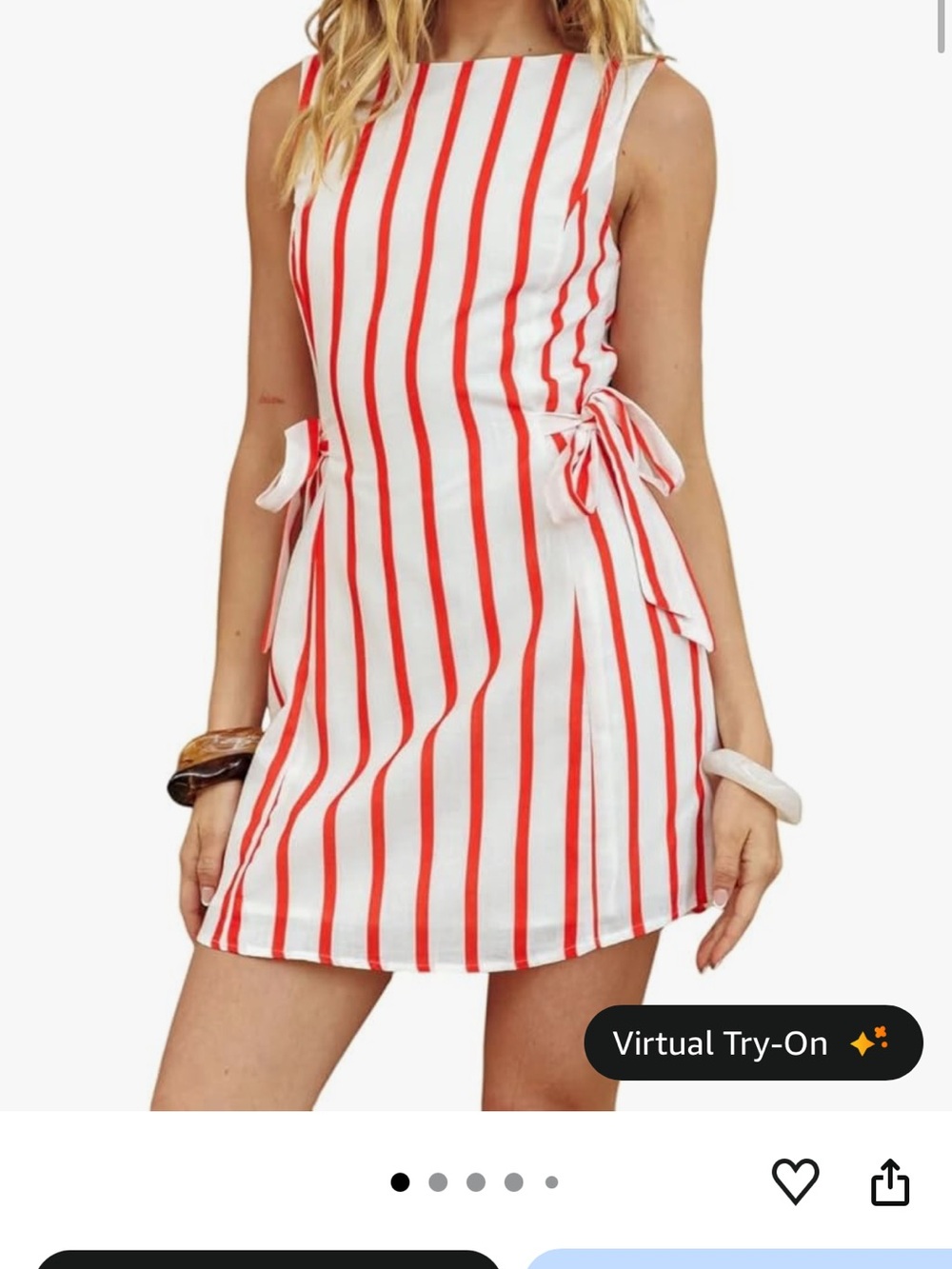 Amazon Sleeveless White Dress with Red Stripes and Side Tie